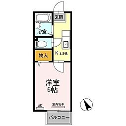 リビエールアン　Ａ棟 2階1Kの間取り