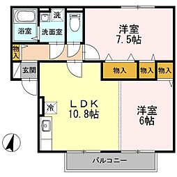 クニーズコート　Ｂ棟 2階2LDKの間取り
