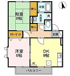 フレッシュグリーン21　Ｂ棟 1階2DKの間取り