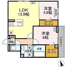 フレッチェ・ボスコVIII 1階2LDKの間取り