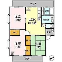 リシェスマツイＢ棟 3階3LDKの間取り