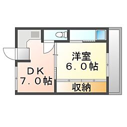 ビレッジハウス中庄　1号棟 3階1DKの間取り