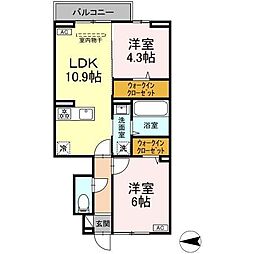 D-residence・M川北 1階2LDKの間取り