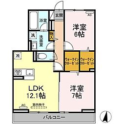 D-residence西町 3階2LDKの間取り