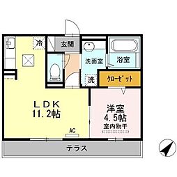 ブルーノ千代田 1階1LDKの間取り