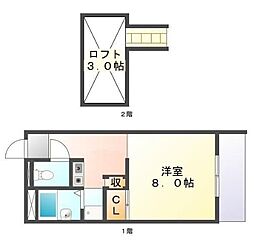 レオパレス蛍 2階1SKの間取り