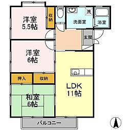 ラフィーネ　Ａ棟 2階3LDKの間取り