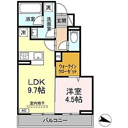 ヴェルコートII 1階1LDKの間取り
