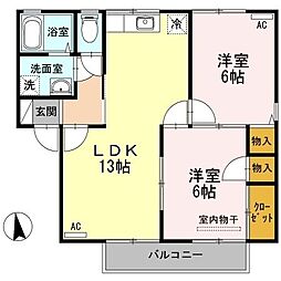 シティーハウス南手城 1階2LDKの間取り