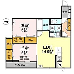 ラフィーネ南蔵王 3階2LDKの間取り