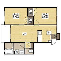 ヴィラージュ新涯A 1階2DKの間取り