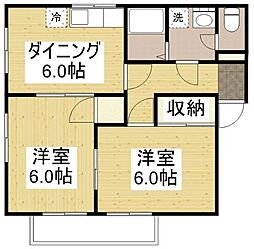 エスポワール九反田 2階2DKの間取り
