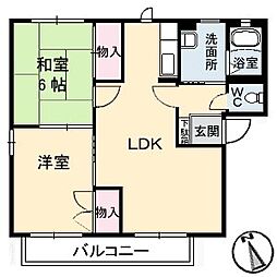 ディアスsun　D棟 2階2LDKの間取り