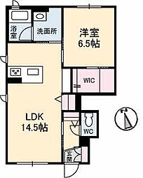 アズールウィステリアA棟 1階1LDKの間取り