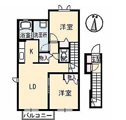 メゾンドフルール　Ｂ棟 2階2LDKの間取り