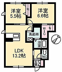 グランマスト川口　Ａ棟 1階2LDKの間取り