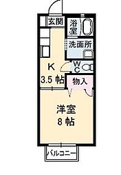 フレグランス東川口 2階1Kの間取り