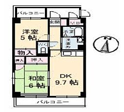 ジュネス南蔵王　壱番館 3階2DKの間取り