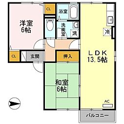 ローズガーデン 2階2LDKの間取り
