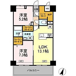 セレーノ福山駅前 10階2LDKの間取り