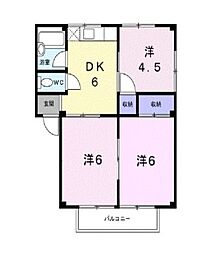 シティハイツ山田Ａ 2階3DKの間取り