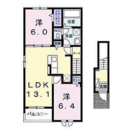 レディアンV 2階2LDKの間取り