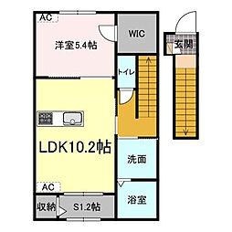 ミステール 2階1LDKの間取り