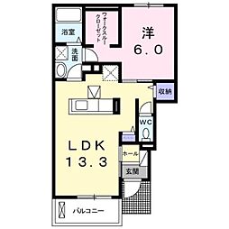 アクアコート 1階1LDKの間取り