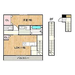 JR山陽本線 福山駅 4.4kmの賃貸アパート 3階1LDKの間取り