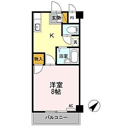エクセル春日 4階1Kの間取り