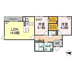 グランシャリオ東深津 1階2LDKの間取り