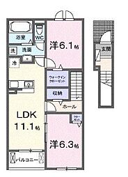 ベル　ルミエールI 2階2LDKの間取り