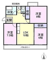 新涯マンション　B棟 5階3LDKの間取り