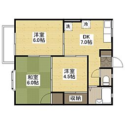 パレス・ナカシマ新涯 2階3DKの間取り