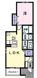 プラシードＳ 1階1LDKの間取り