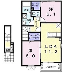 フェリーチェＡ 2階2LDKの間取り