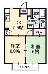 イーストビレッジ坂本　Ｂ棟 2階2Kの間取り