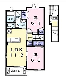 カファレル　A 2階2LDKの間取り