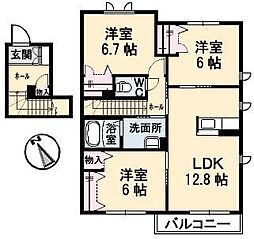 ヴィラロトス　B棟 2階3LDKの間取り