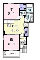 サンライトグレイスII 1階2DKの間取り