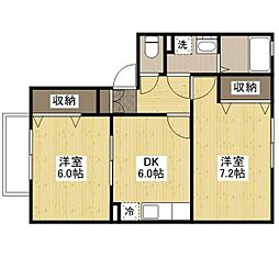 サンスタレ新涯6B 2DKの間取図画像