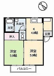 レジデンス新涯B 2Kの間取図画像