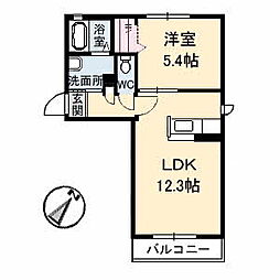ディアス-U 1LDKの間取図画像