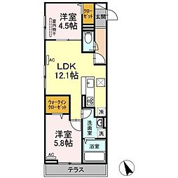ソレアード東川口 2LDKの間取図画像