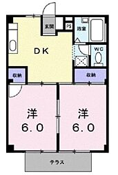 サンシャインせとA 2DKの間取図画像