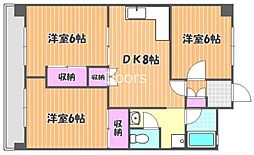 JR山陽本線 岡山駅 徒歩11分の賃貸マンション 6階3DKの間取り