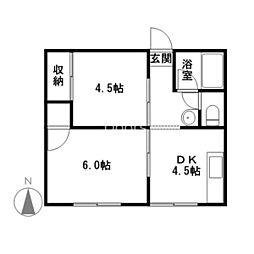 JR山陽本線 岡山駅 徒歩13分の賃貸アパート 1階2DKの間取り