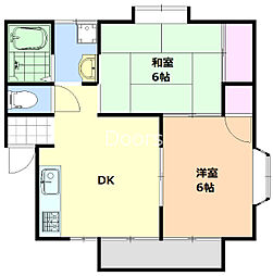 JR宇野線 大元駅 徒歩14分の賃貸アパート 2階2DKの間取り