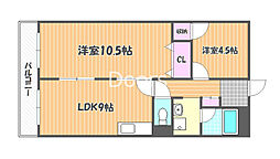 JR山陽本線 高島駅 徒歩4分の賃貸マンション 4階2LDKの間取り