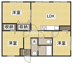 JR宇野線 大元駅 徒歩18分の賃貸マンション 1階3LDKの間取り